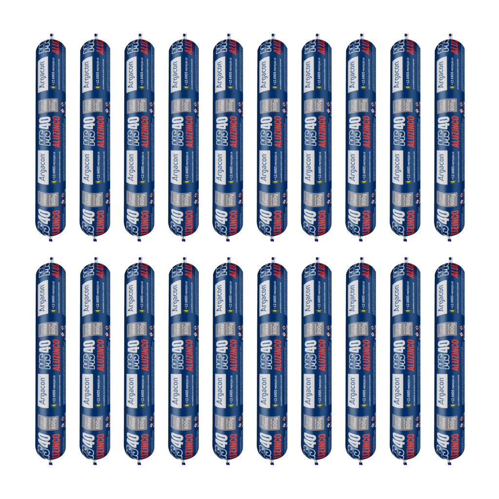 Kit 20 Selantes Aluzinco Argacon MS40 Cinza 800g PU Alta Aderência Galvalume
