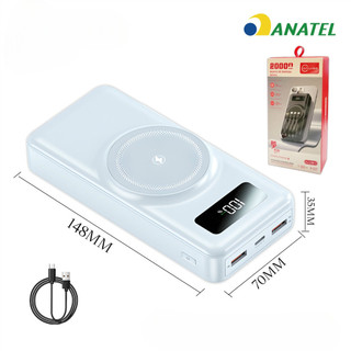 Power Bank 20000mAh Carregador Portátil Sem Fio e Com Fio Indução para iPhone Android USB