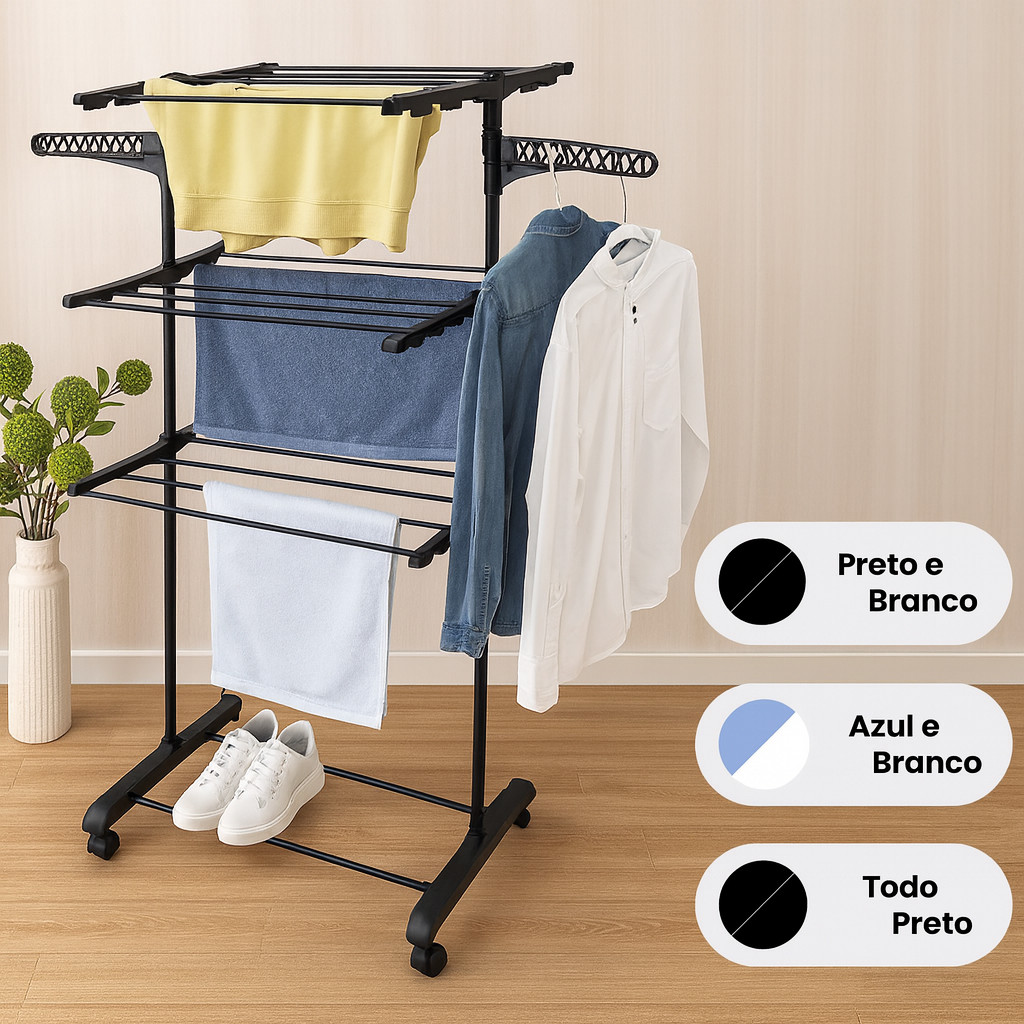 Varal De Chão Roupa Calcinha Grade 3 Andares Dobrável Portátil