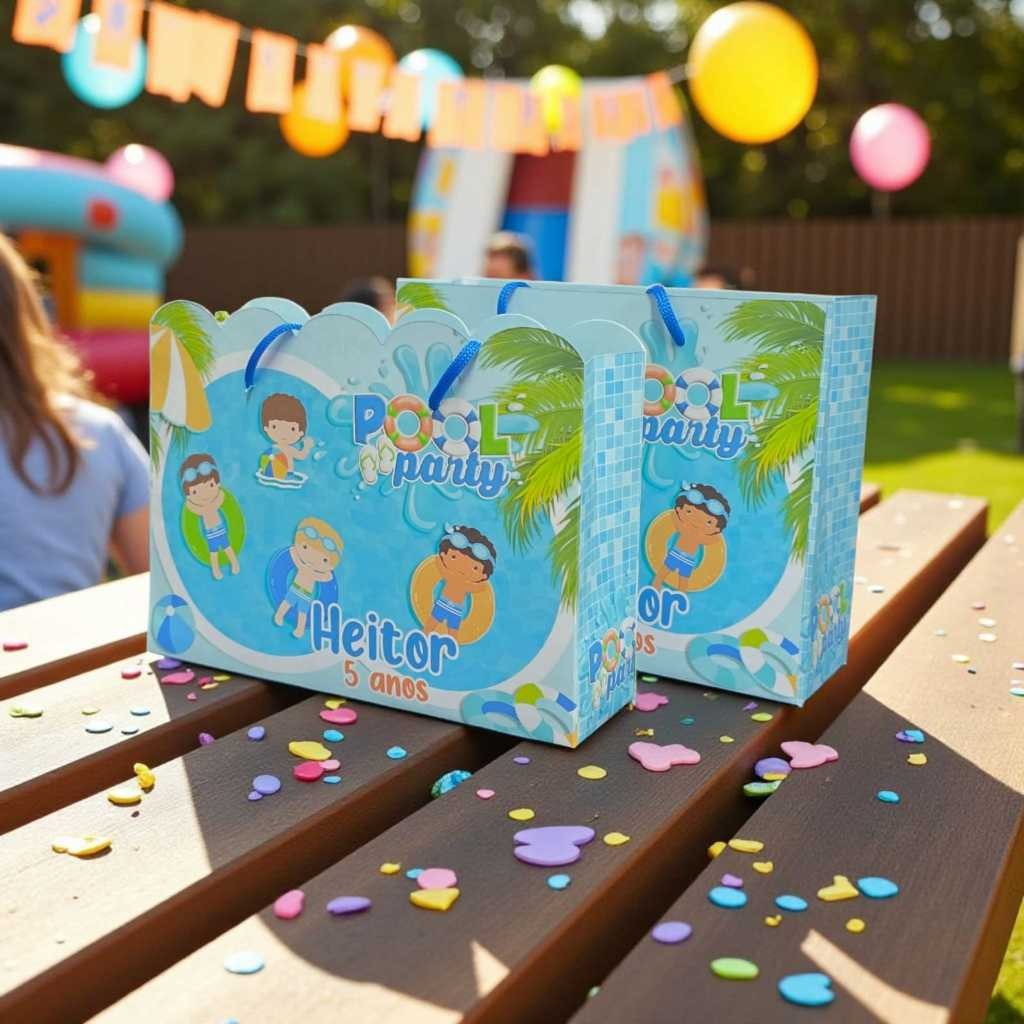 Sacolinhas Personalizadas Pegue e Monte Festa Infantil Pool Party Menino