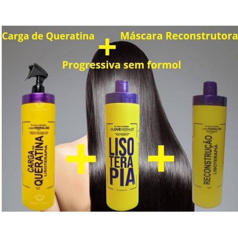 Kit Lisoterapia Progressiva Orgânica Sem Formol+ Tratamento  Recarga de Queratina +Máscara Reconstrutora Capilar 1 L