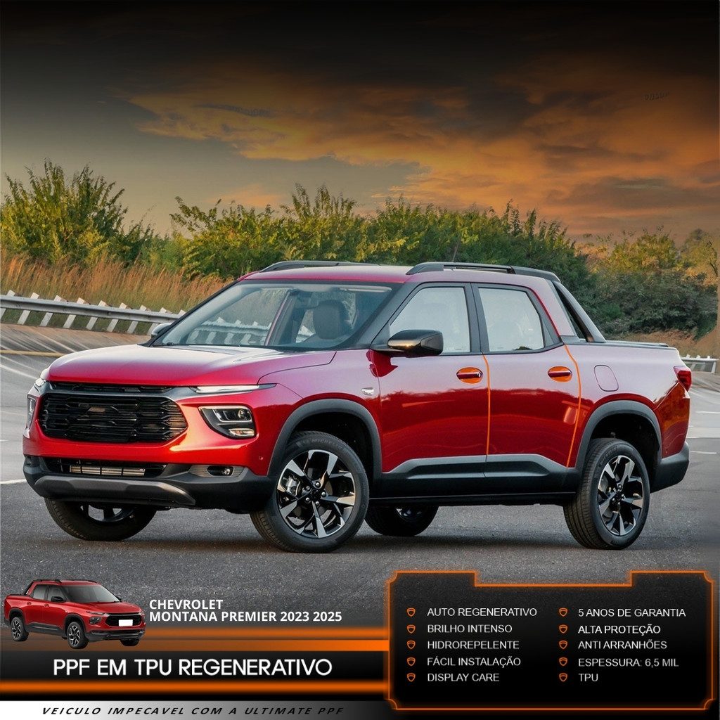 Película PPF Proteção Kit Portas Chevrolet Montana Premier 2023 2024 2025 2026 Transparente TPU Anti Risco