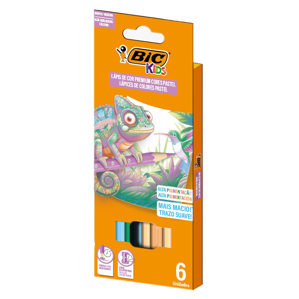 Lápis de cor 6 cores Kids Sextavado Pastel Bic em Oferta na Shopee