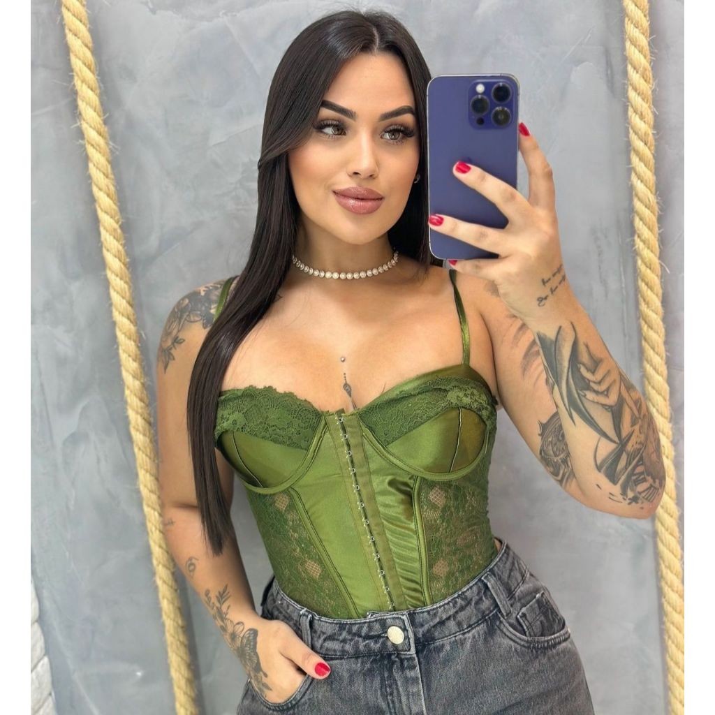 Corset Acetinado Rendado Alcinha em Oferta na Shopee
