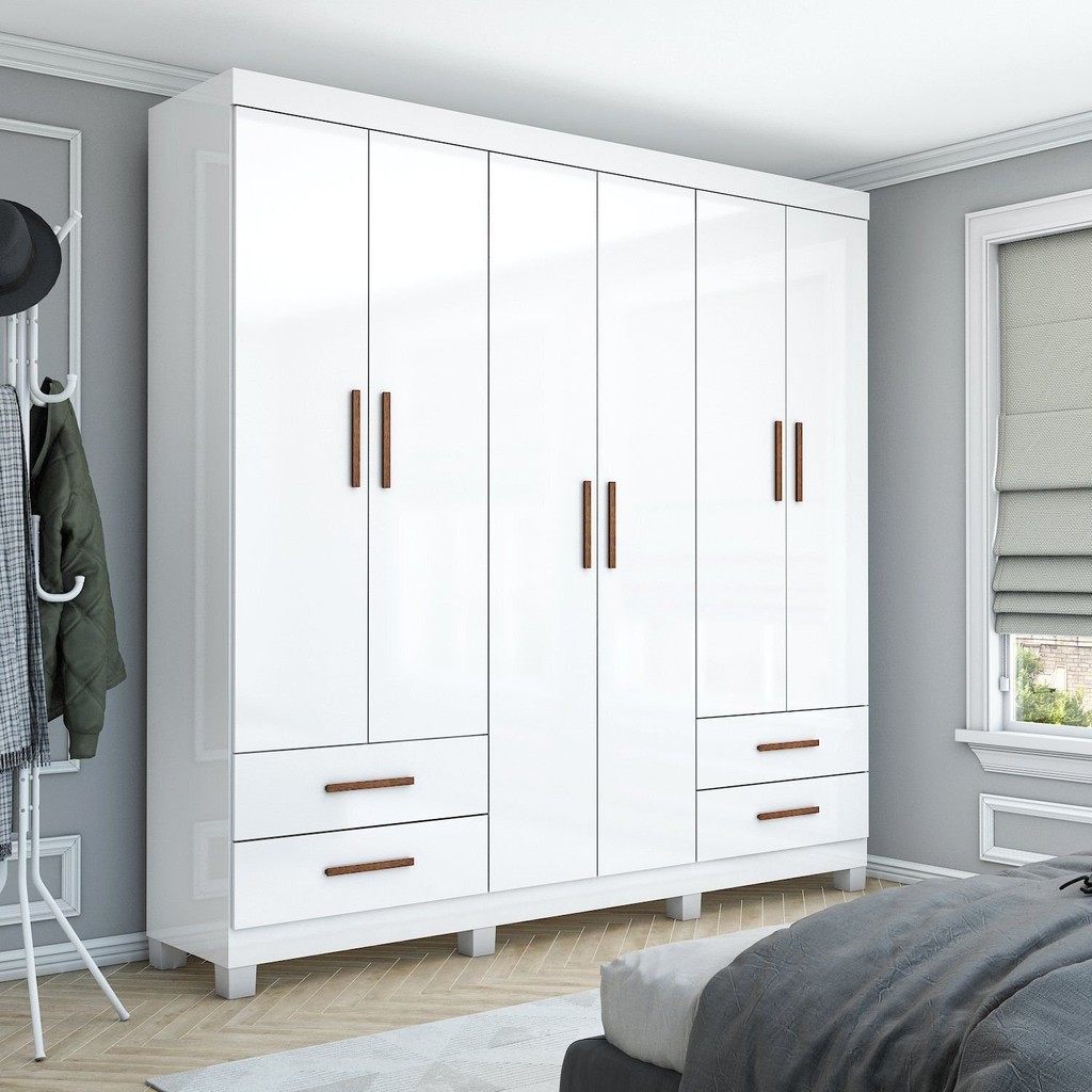 Guarda-roupa 6 Portas 4 Gavetas com Pés Genova Branco em Oferta na Shopee