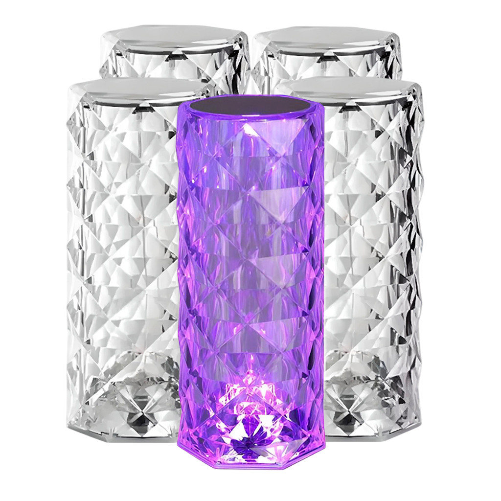 Kit 5 Luminária Abajur LED RGB Diamond 16 Cores USB Controle Remoto Cristal Romântico Projetor Mesa