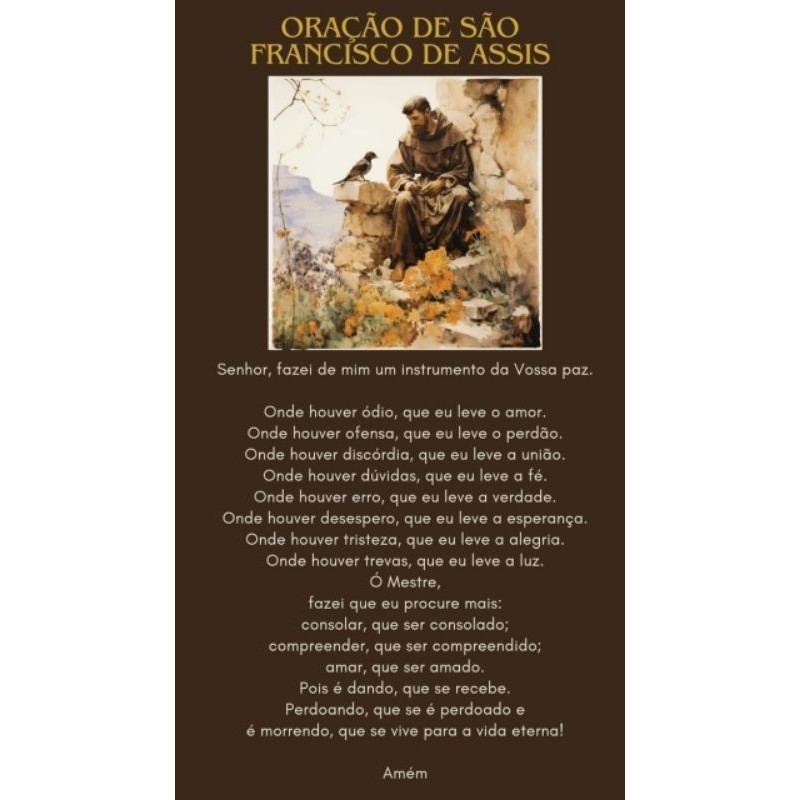 São Francisco de Assis e Oração Inscrita. Quadro Decorativo.