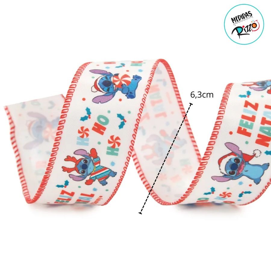 Fita Decorativa Aramada - Stitch de Natal - 6,3x914cm - 1 unidade - Disney Original - Rizzo — imagem 2 de 2