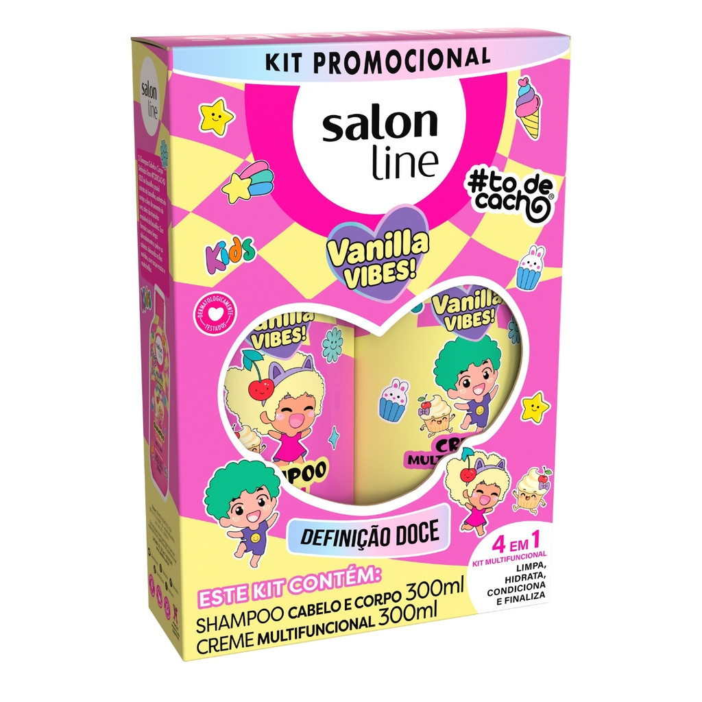 Kit Shampoo Creme Multy To de Cacho Kids Vanilla Vibes 300ml em Oferta na Shopee