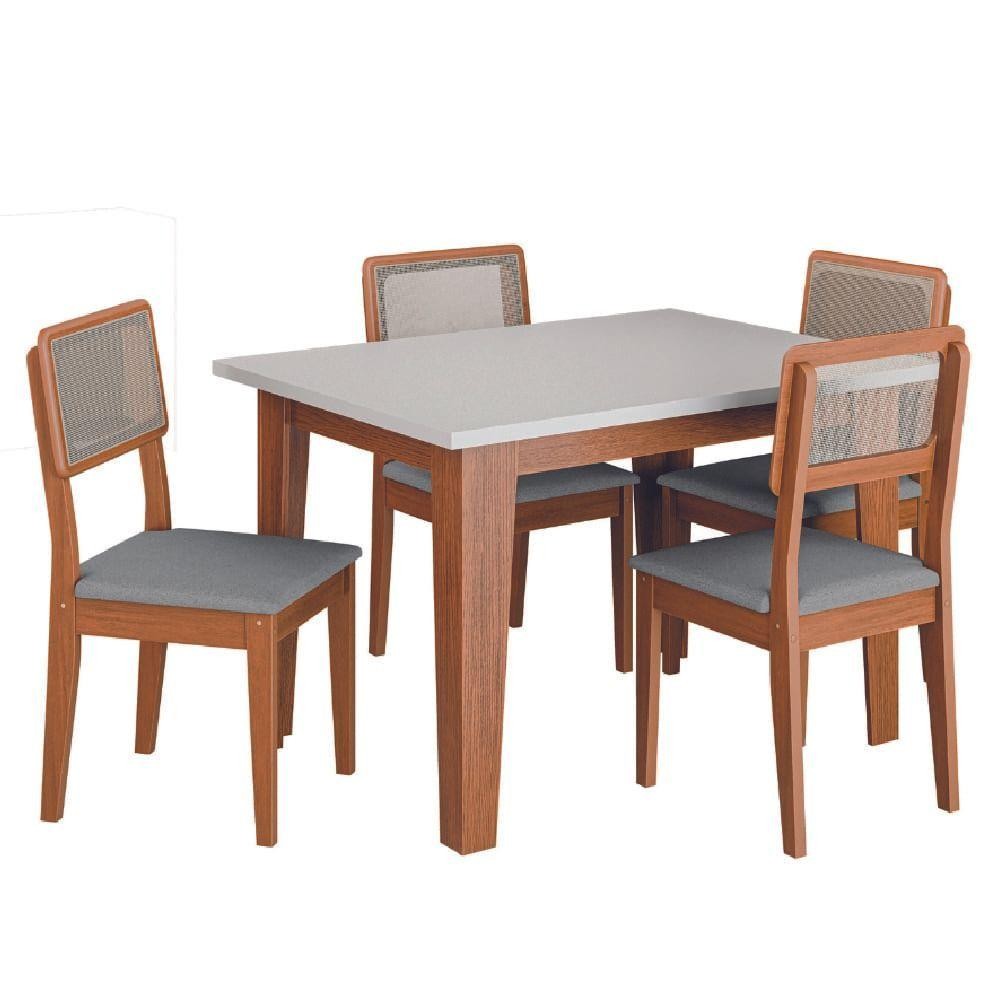 Conjunto Sala De Jantar Mesa Miami 1,20m 4 Cadeiras Santiago Dobuê Madeirado / Cinza