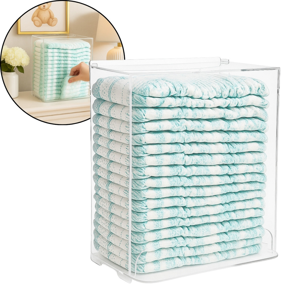 Porta Organizador Fralda Caixa Urna Banheiro Quarto Acrilico Bebe Fraldário Suporte Armazenar