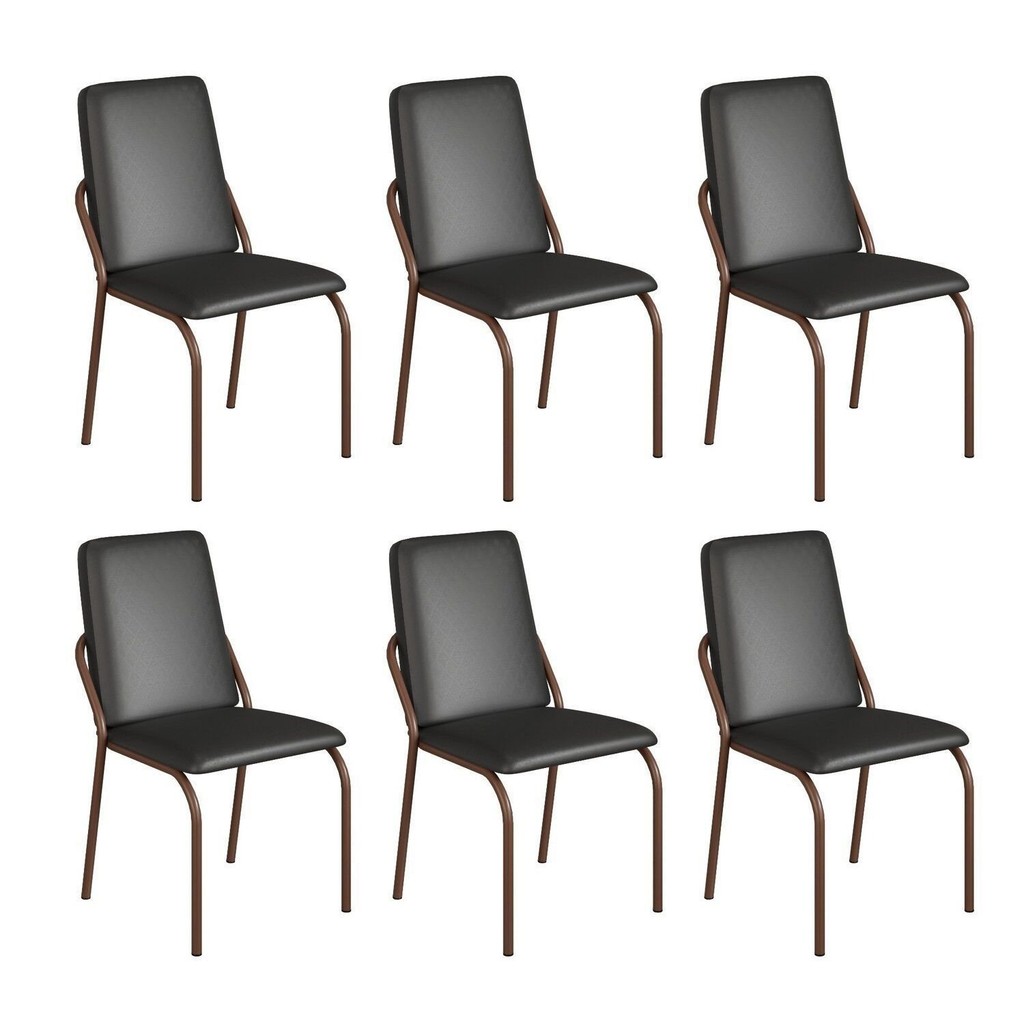 Kit 6 Cadeiras para Sala de Jantar Malibu Preto/Liso/Marrom