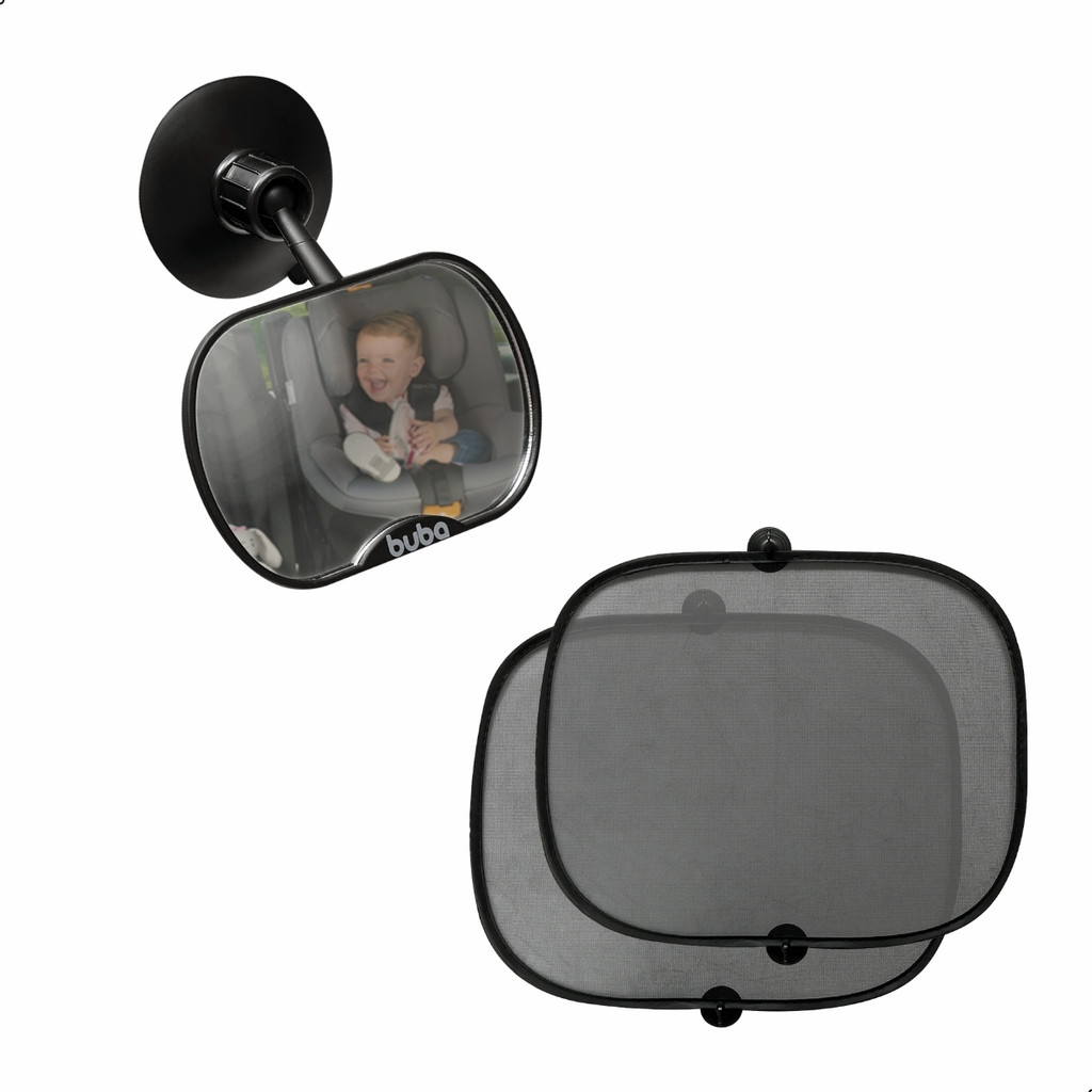 Kit Protetor Solar e Espelho Retrovisor Buba para Bebê com Ventosas de Fixação e Segurança no Carro