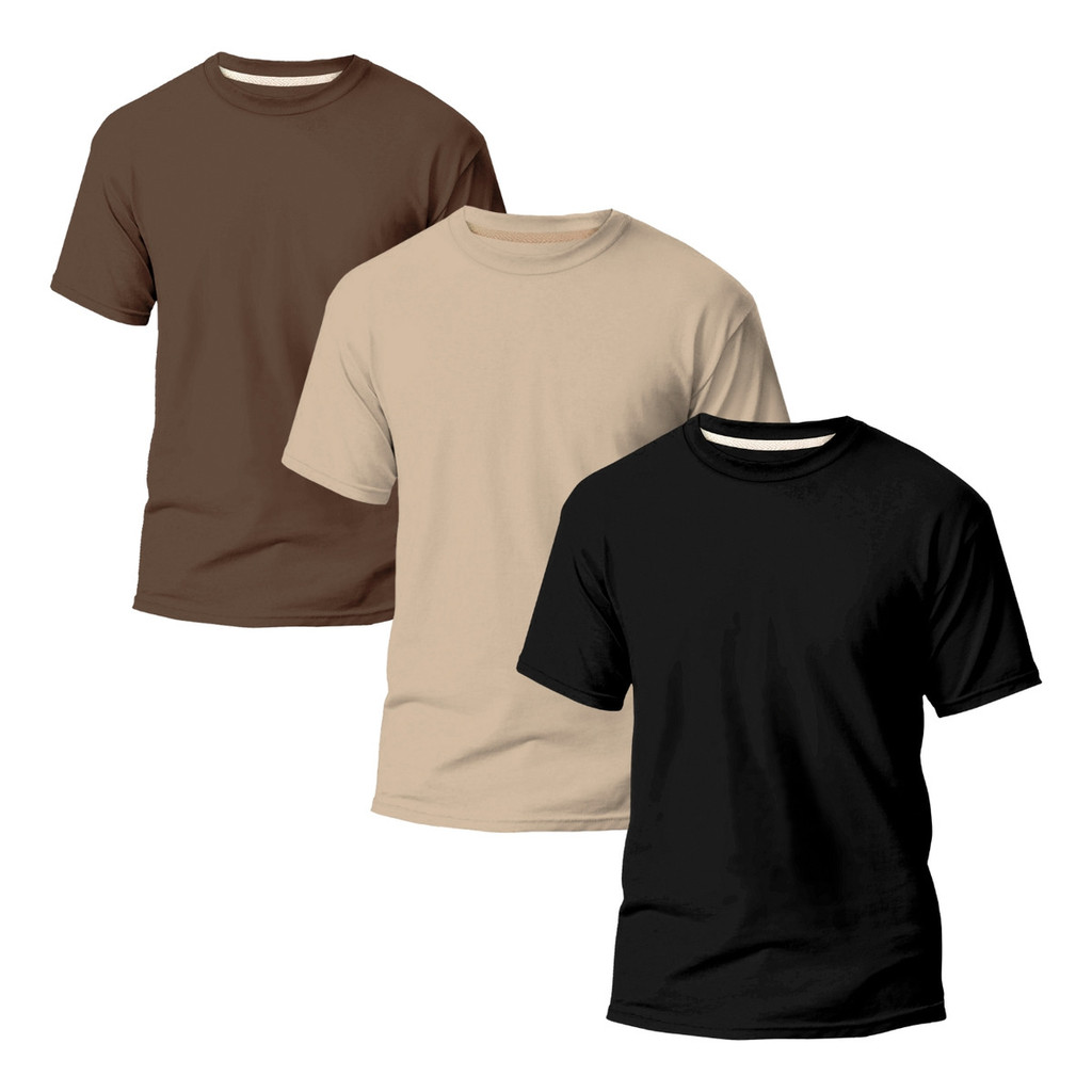 Kit 3 Camisetas Básicas Masculina Slim Algodão Varias Cores
