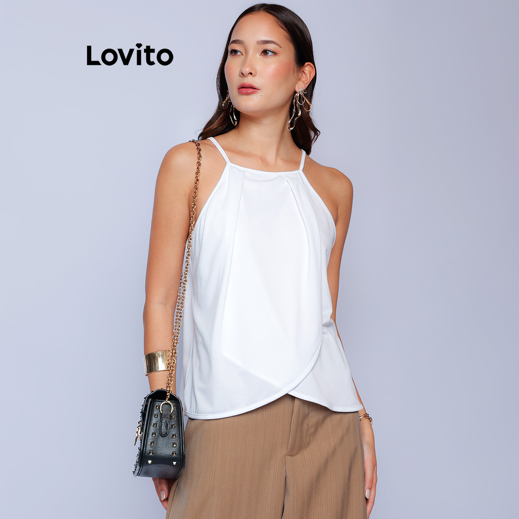 Lovito x Glenda Regata Alças Finas Detalhe na Barra Lisa Casual Feminina LB916BRL946 em Oferta na Shopee