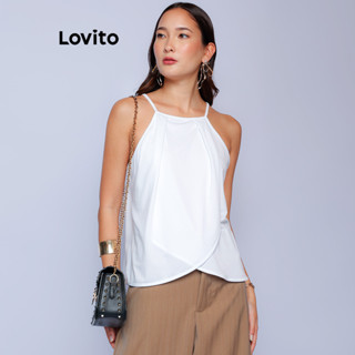 Lovito x Glenda Regata Alças Finas Detalhe na Barra Lisa Casual Feminina LB916BRL946 em Oferta na Shopee