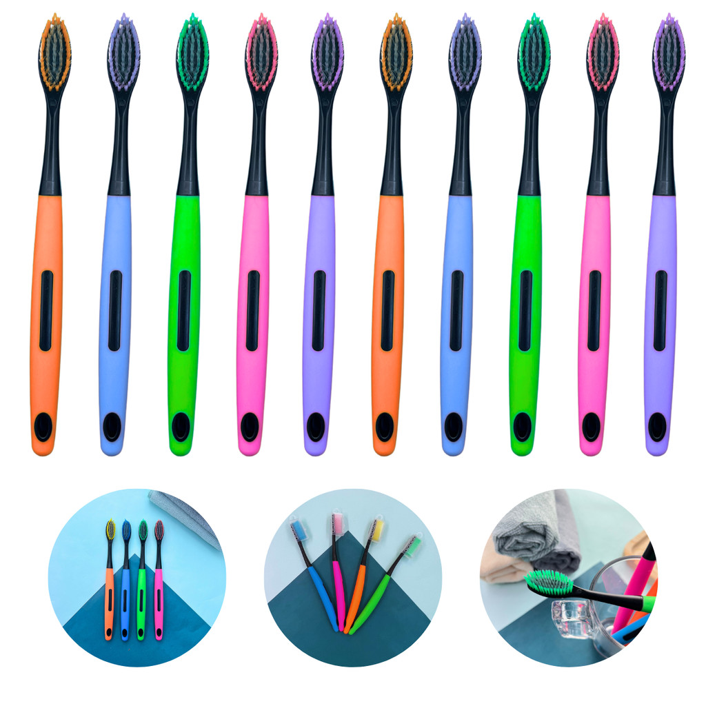 10 Unidades De Escova Dental Ultra Macia Adulto Com Capa Protetora