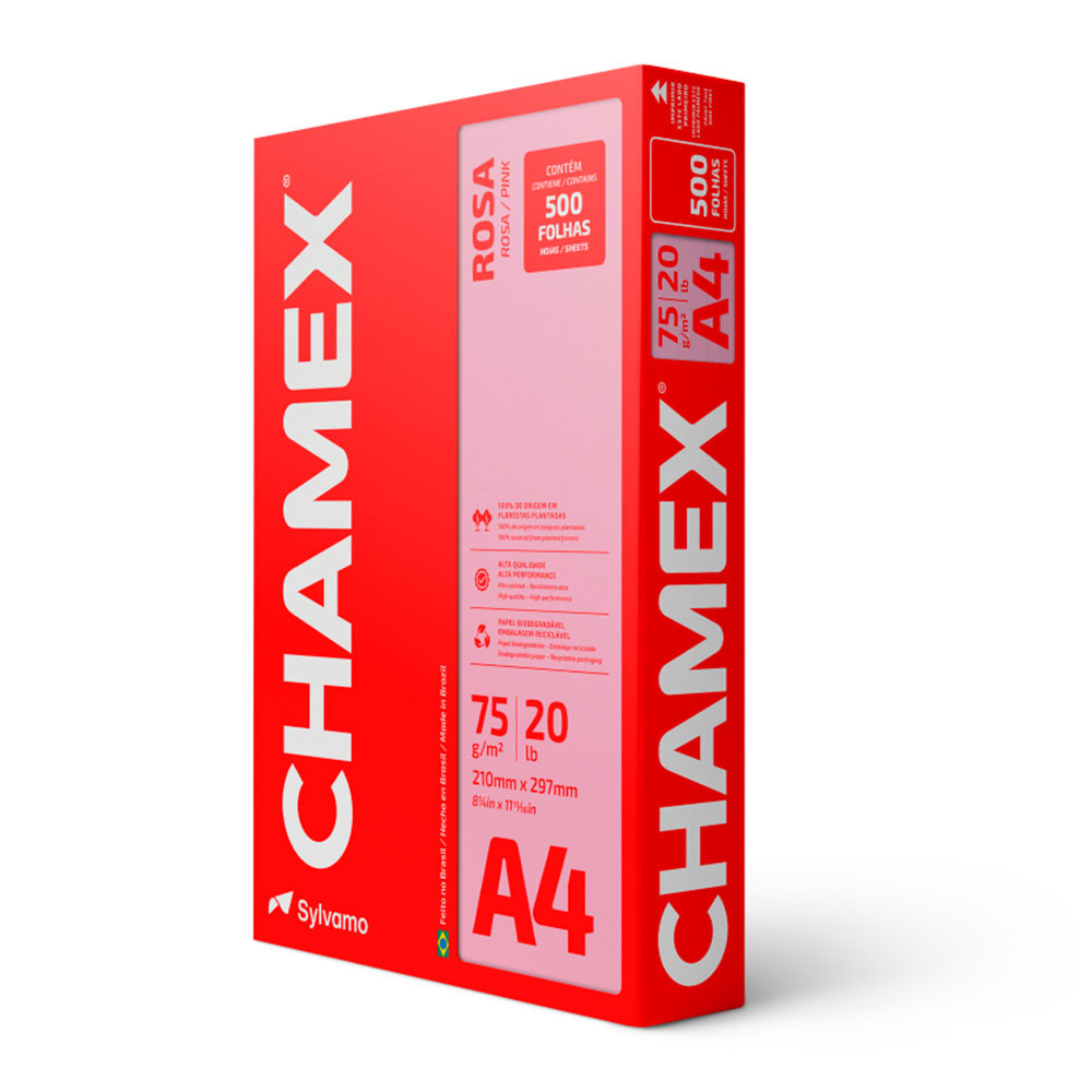 Papel sulfite A4 75g Rosa 210x297 com 500 folhas Colors Chamex em Oferta na Shopee