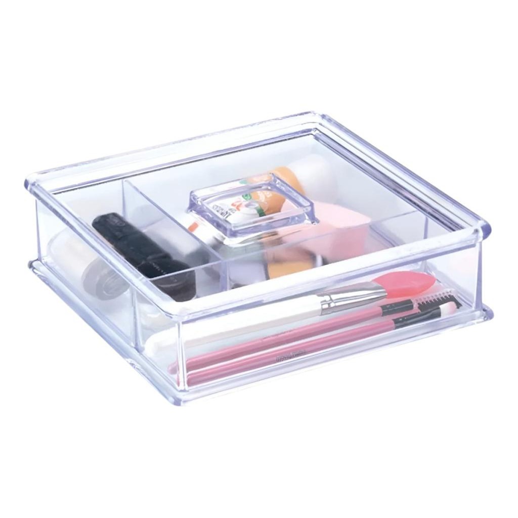 Caixa Organizadora Cristal C/ 3 Divisórias E Tampa