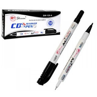 Caixa com 10 caneta permanente marca CD, DVD, plástico, acrílico, piso e  madeira disponíveis nas cores azul e preta em Oferta na Shopee