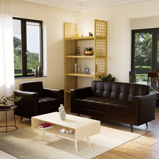 Conjunto Sofá 3 Lugares com Poltrona Corino Vitrola em Oferta na Shopee