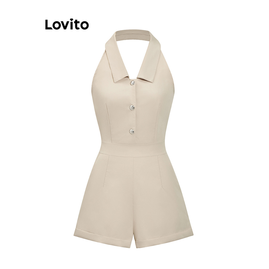 Detalhes do Lovito Macacão Elegante, Liso, Plissado, Verão/primavera, Feminino, L80ed470 (multicolorido)