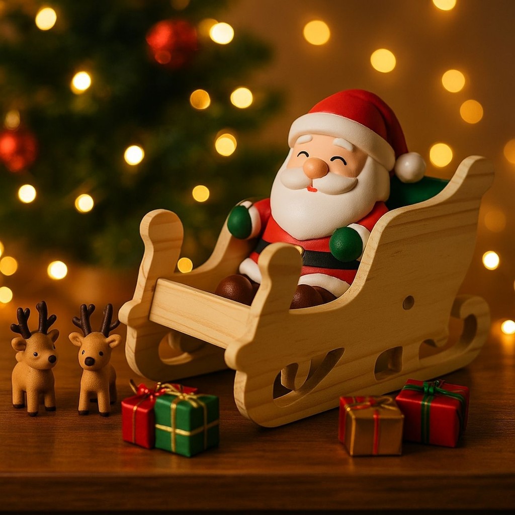 Trenó Decorativo de Natal em Madeira Pinus Enfeite Artesanal para Mesa, Vitrine ou Presépio