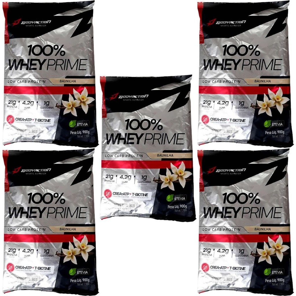 Kit 5X 100% Whey Prime - 900g Refil Baunilha - BodyAction