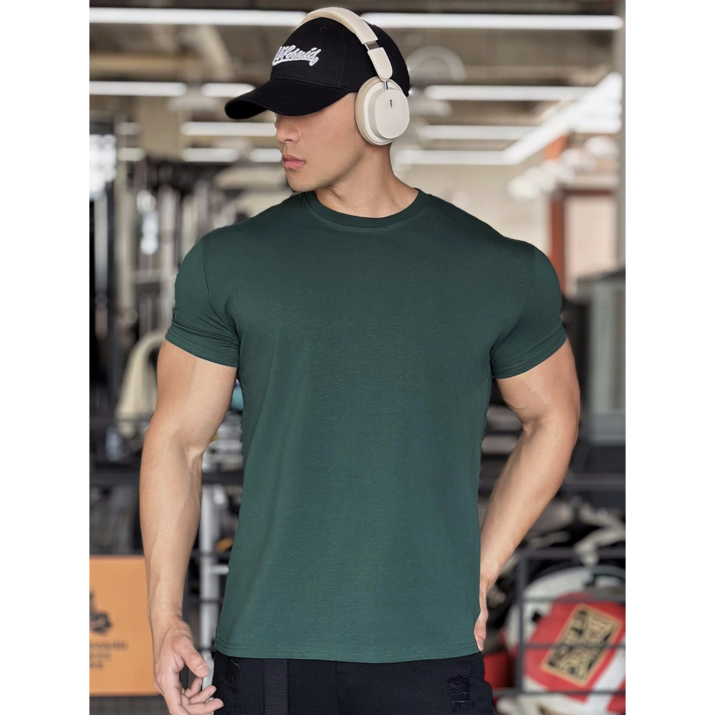 220g gelo porcelana algodão punhos manga curta em torno do pescoço estiramento camiseta masculina esportes lazer corrend