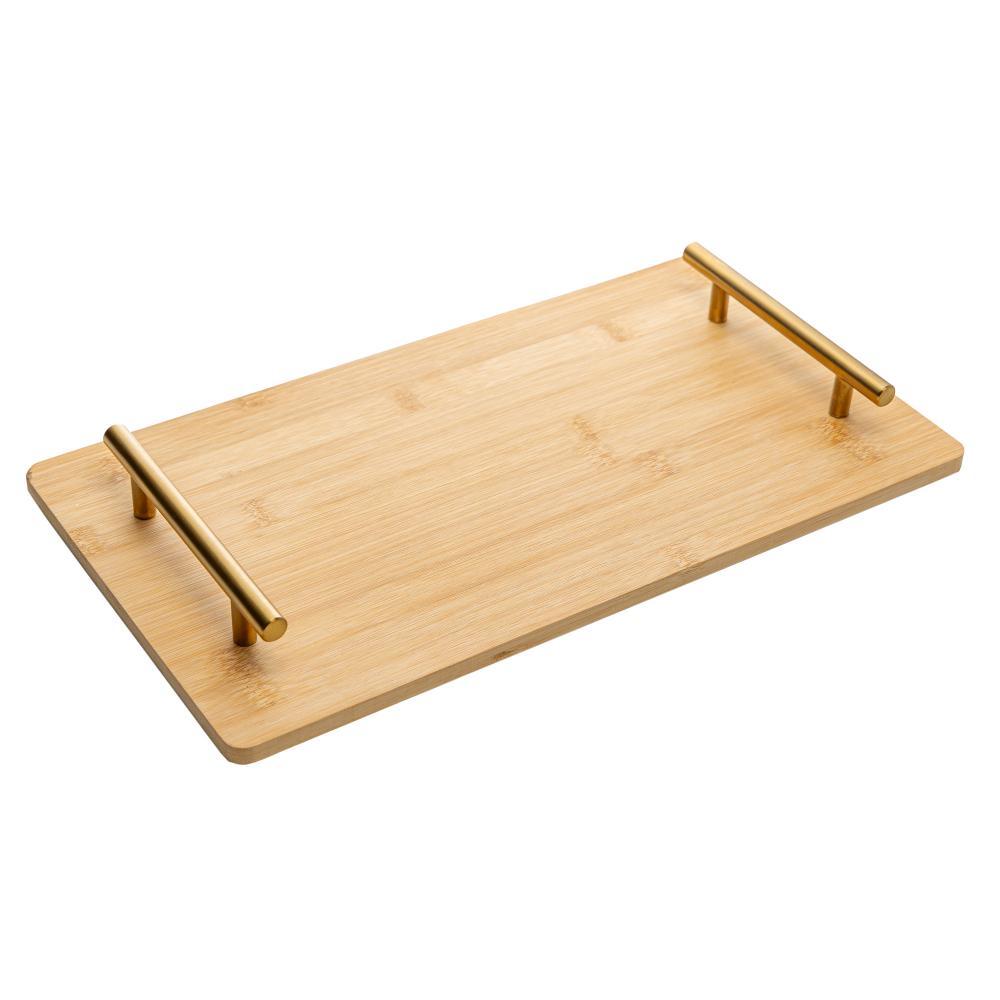 Bandeja Alça de Metal Dourada Seattle 39x21 Natural Bambu