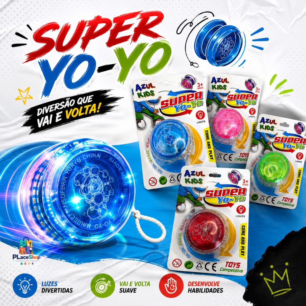 Kit Yo-Yo com Luz LED Infantil Brinquedo Divertido Cores Sortidas