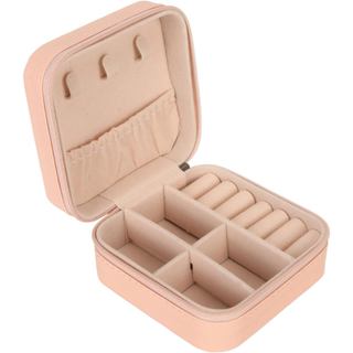 Porta Joias de Viagem Rosa em Couro PU Premium com Zíper | Organizador para Anéis, Brincos, Colares e Acessórios