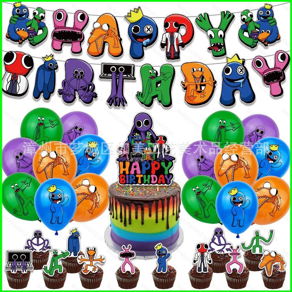 BB12 Rainbow Friends Tema Crianças Decorações De Festa De Aniversário banner Bolo topper Conjunto De Balões