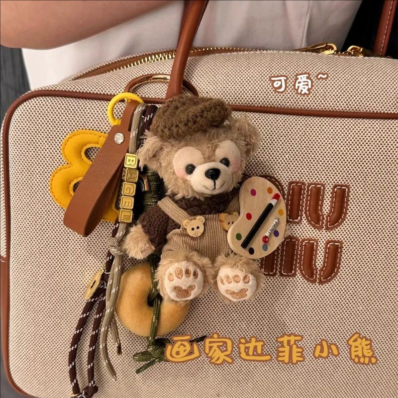 Shirley rosa pingente pintor Duffy urso mochila boneca de pelúcia chaveiro urso feminino requintado bonito saco pingente