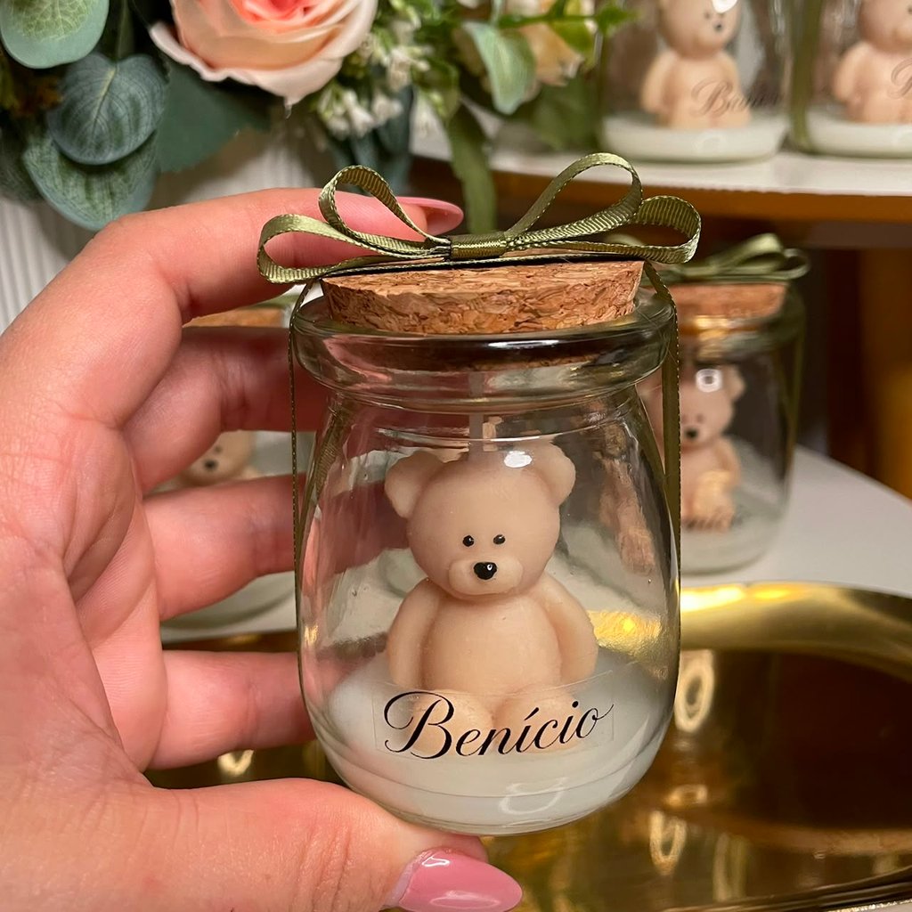Kit 10 Velas Lembrancinha Ursinho Personalizada 115g  Maternidade Chá Revelação Batizado Aniversario