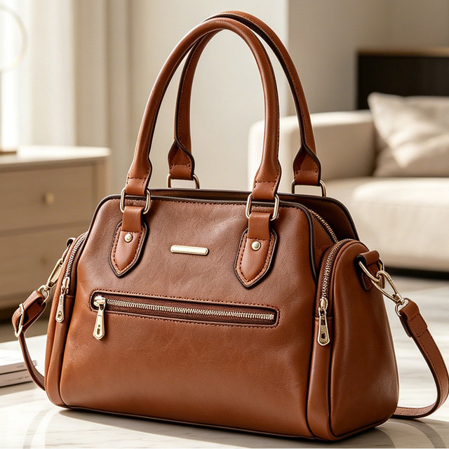 Bolsa Feminina Transversal de Ombro com Alças Duplas e Bolsos com Zíper