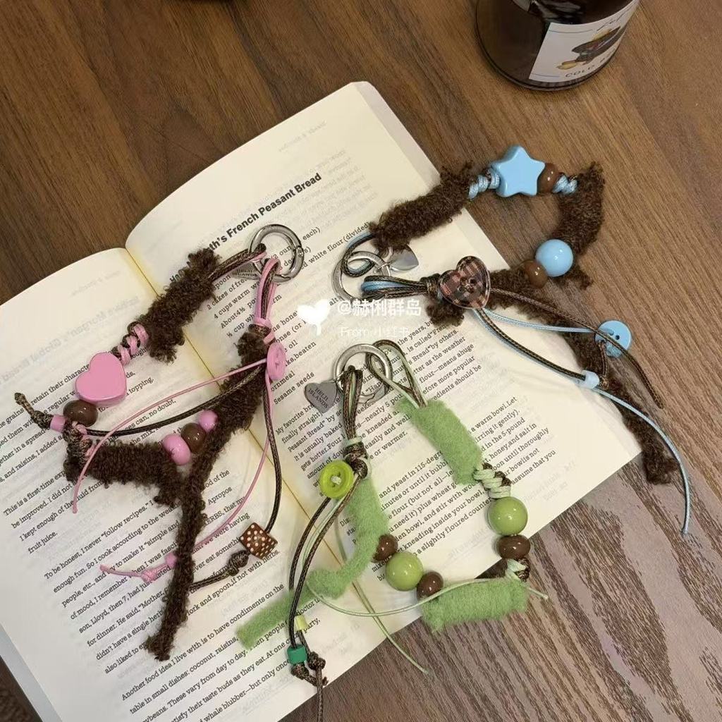 Ins corda trançada à mão de pelúcia, sal marinho, azul, capa de telefone, cordão ccd, câmera, cuco, livro, cartão, fone