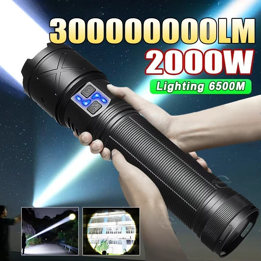 Lanterna Tática LED Ultra Potente 3000000LM Recarregável Alta Luminosidade Longo Alcance