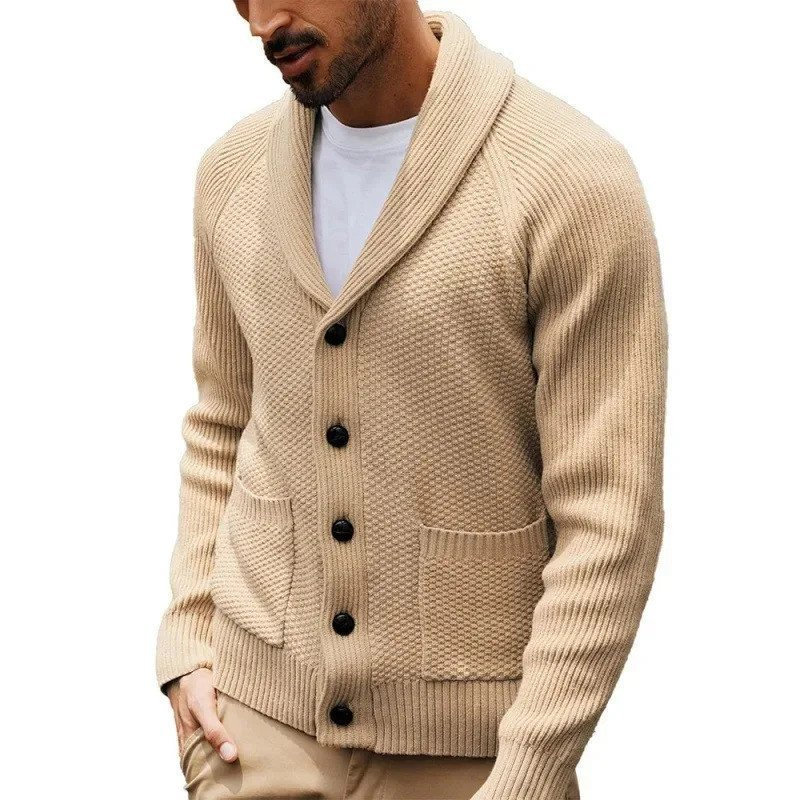 2026 Novo Suéter Masculino de Tricô, Cardigã de Manga Longa, com Botões e Bolsos, Suéter Casual de Inverno Masculino 1TD