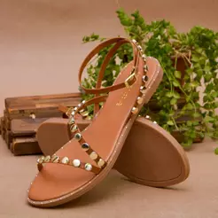Sandália Rasteira Feminina Linha Premium Boho Chique Delicada Detalhe Tiras Ajuste Fivela Tornozelo