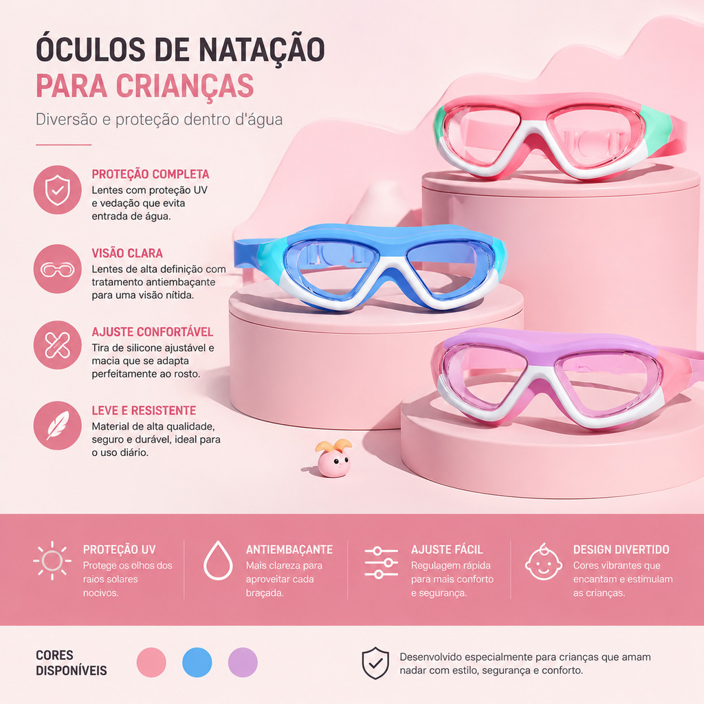 Óculos De Natação Infantis Com Protetor De Ouvido À Prova D'água