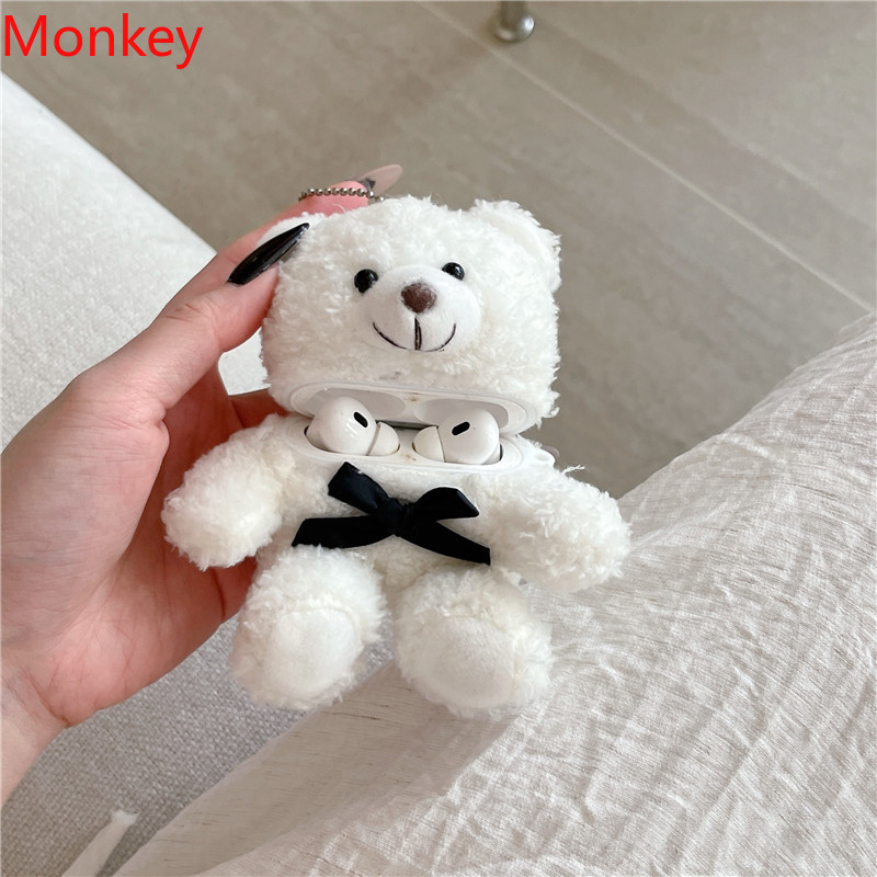 Urso de Pelúcia Marrom Fofo com Corrente Anti-Queda, Capas para Fones de Ouvido Bluetooth Sem Fio para Airpods 1 2 3 4 P