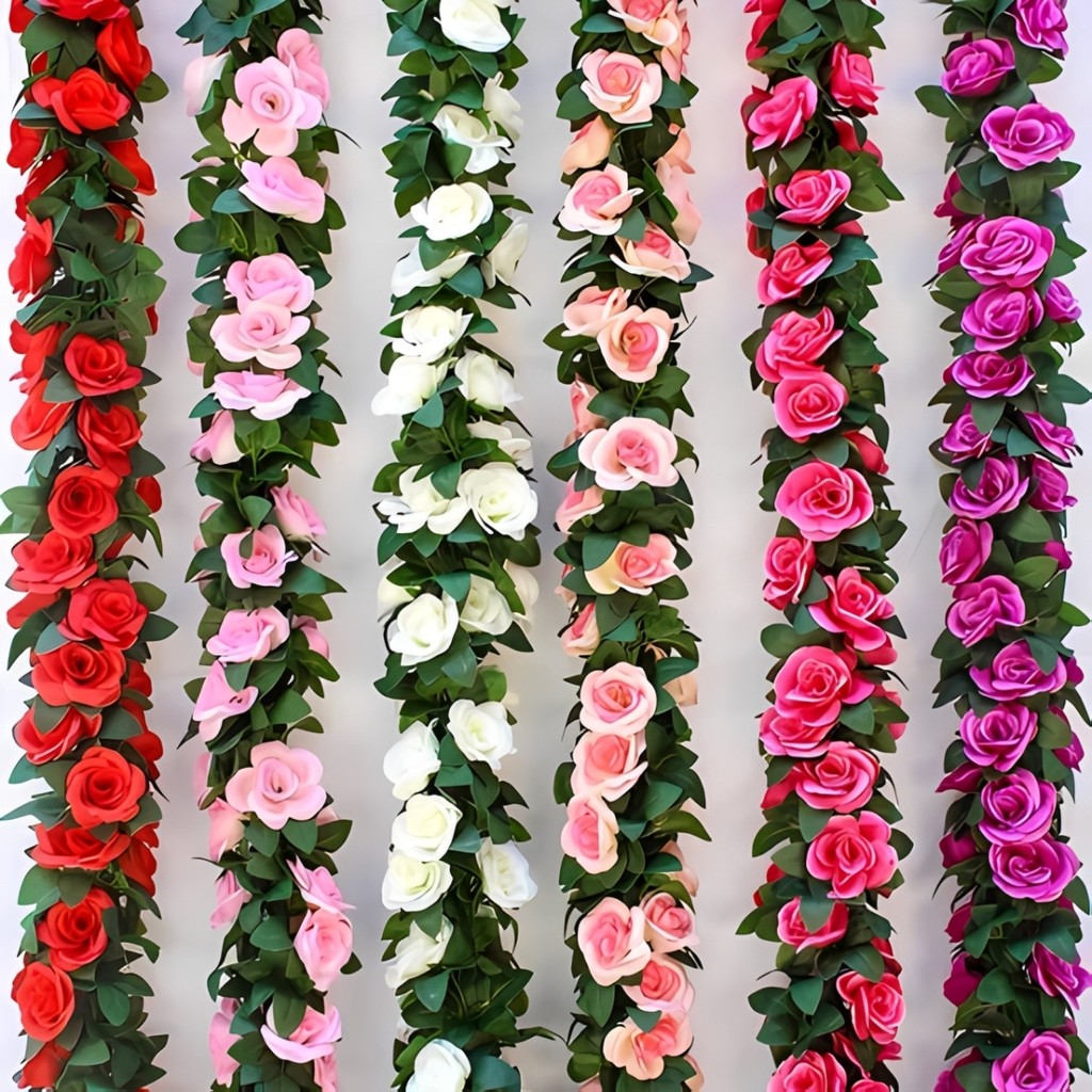 Corrente De Flores Rosas Arranjo Artificial 2,55m Para Decoração de Casa Festas Casamentos