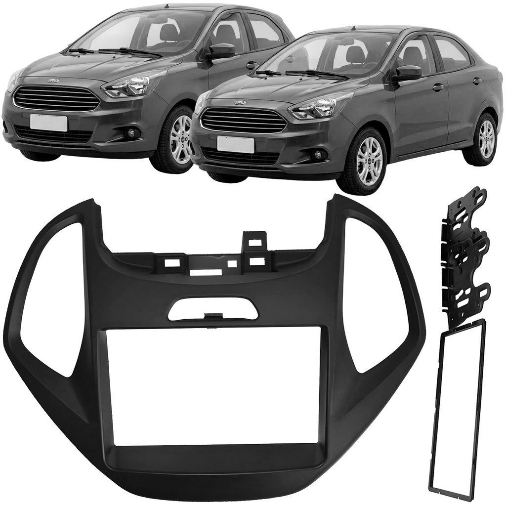 Moldura 2 Din Ford Ka 2014 2018 Som Automotivo Multimídia Painel Fiamon Preta Profissional