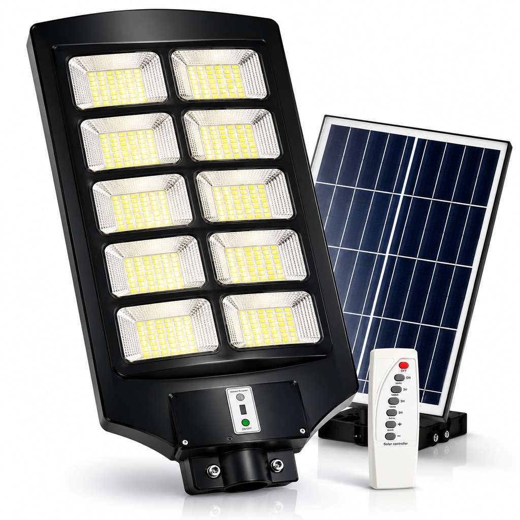 Luminária Pública Solar LED 1000W Poste Rua Sensor Movimento Controle Remoto Luz Externa Jardim
