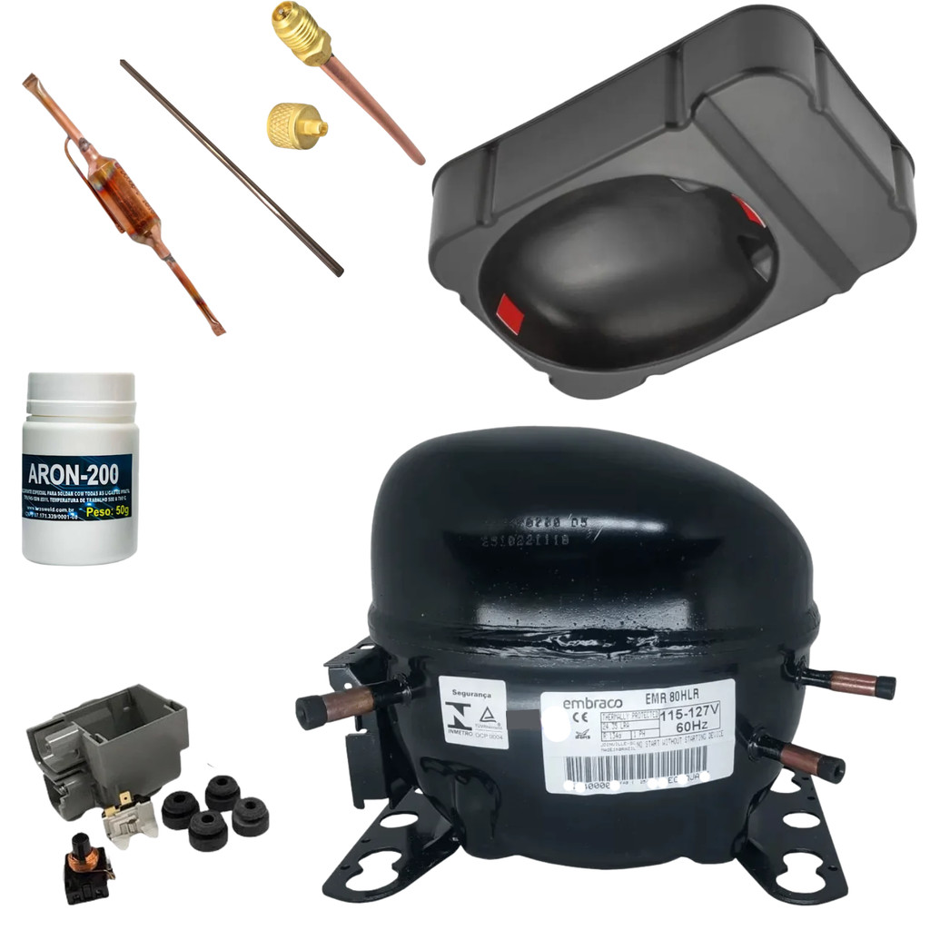 Kit Compressor Motor  Original  1/4+ 110v  EMR80HLR Geladeira Brastemp Para Gas 134a C-Bandeja