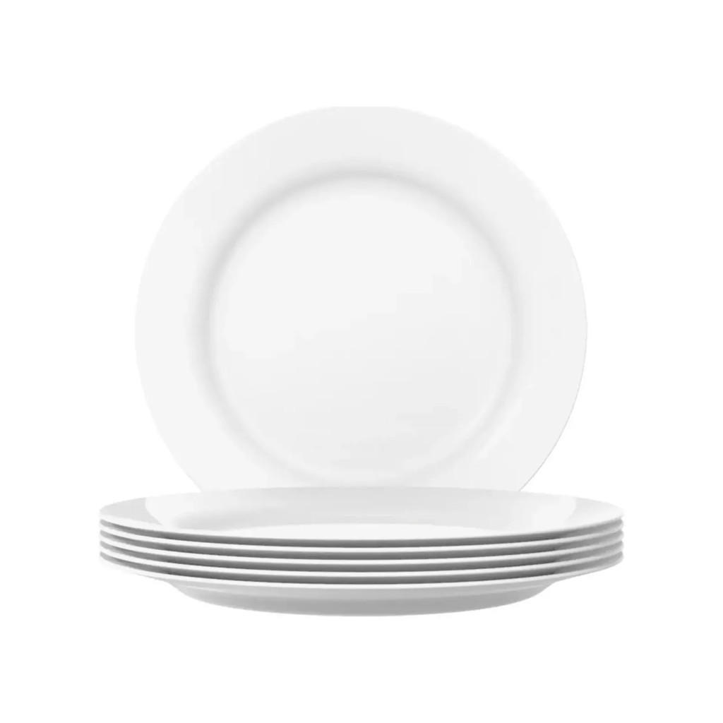 Prato Raso 24cm Menu Nadir Vidro Opalino Branco 6 Unidades