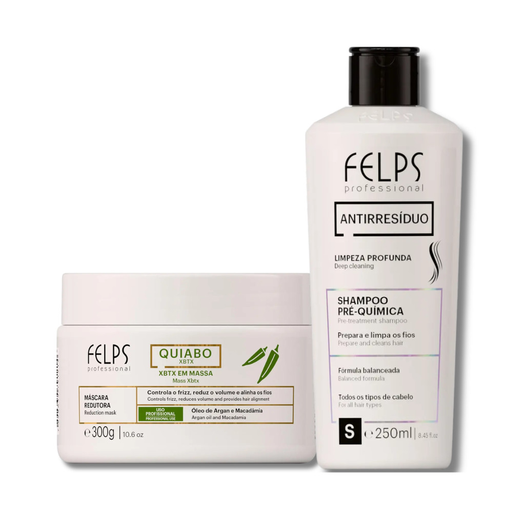 Máscara Capilar Redutora Felps Xbtx Quiabo + Shampoo Anti-residuos