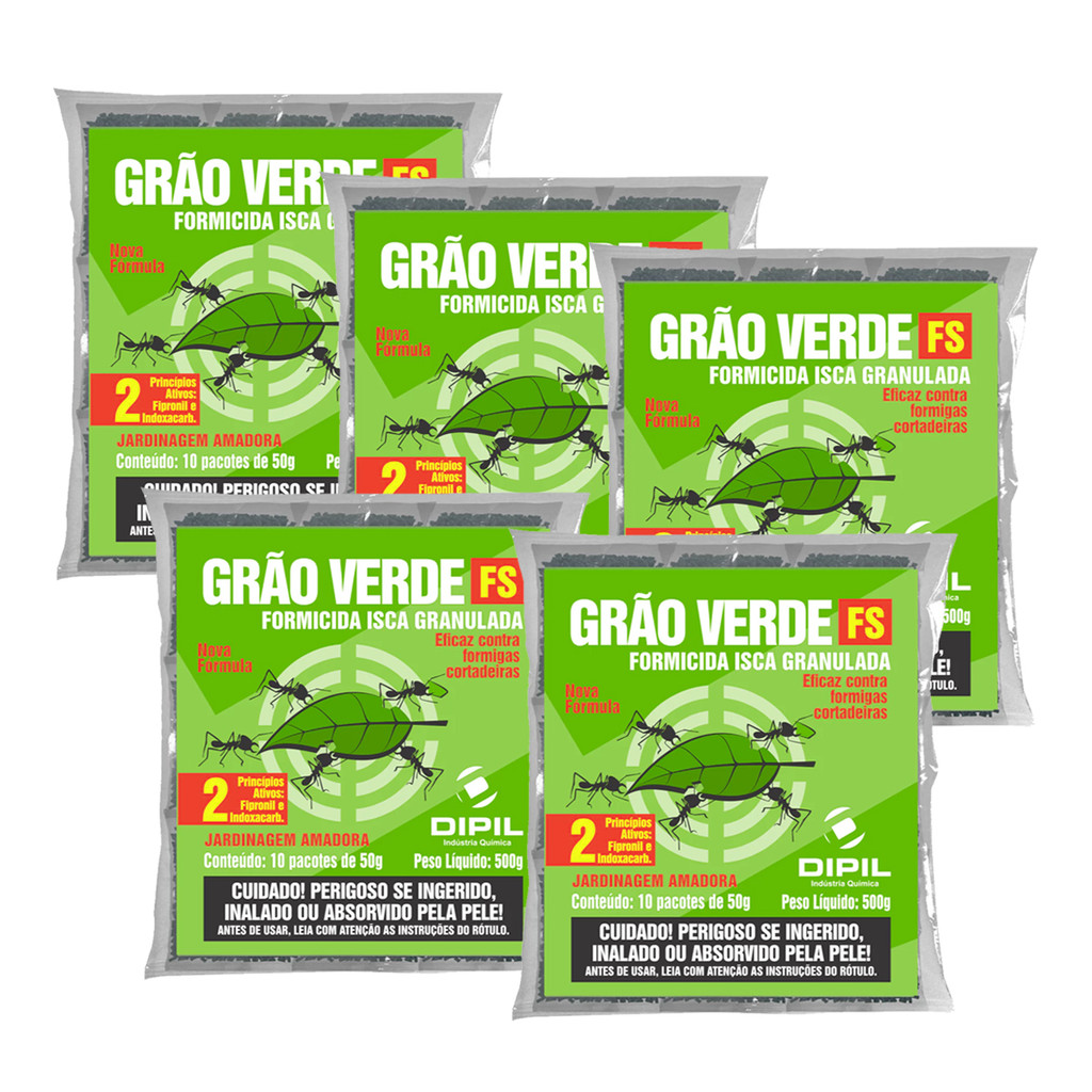 Kit 5 Isca Granulada Formicida Grão Verde Mata Formigueiro P/ Formiga Cortadeira 500g Cada