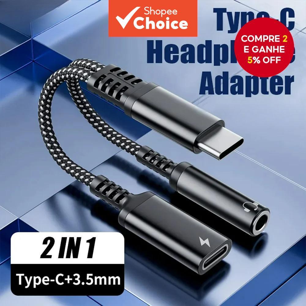Adaptador De Entrada De Áudio Para Fone De Ouvido 2 Em 1 USB Tipo C 3.5 Mm PD Cabo De Carregamento Rápido